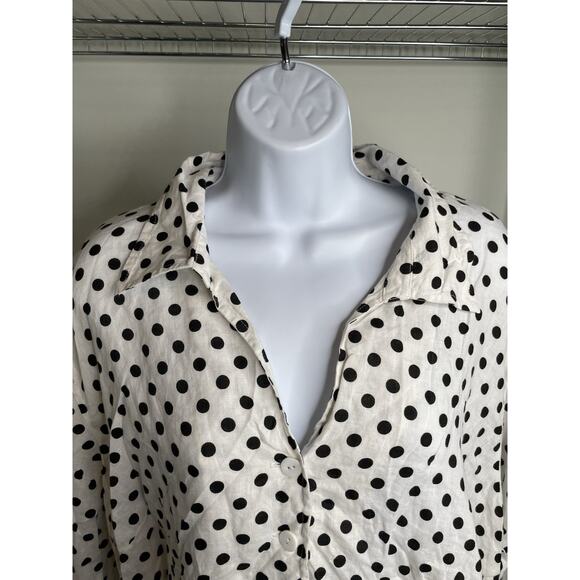 Talbots White Black Polka Dot 100% Linen Button Up Shirt Size 22W Old Money - Picture 6 of 10